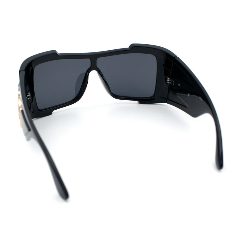Super Loud Showy XL Oversized Thick Temple Wrap Shield Plastic Sunglasses