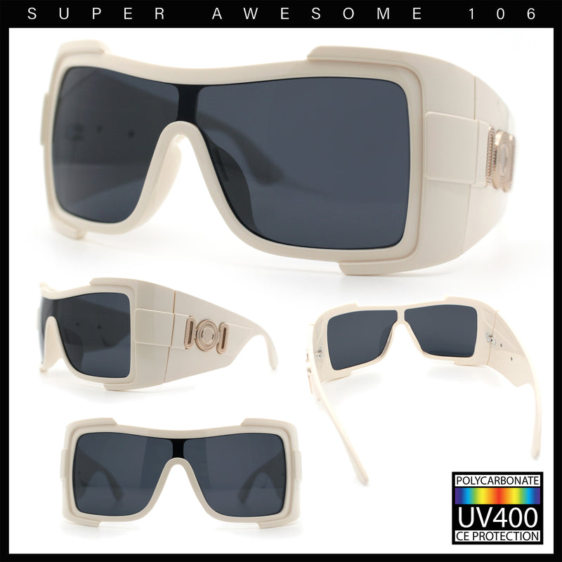 Super Loud Showy XL Oversized Thick Temple Wrap Shield Plastic Sunglasses