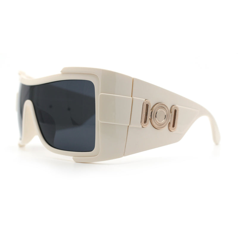 Super Loud Showy XL Oversized Thick Temple Wrap Shield Plastic Sunglasses