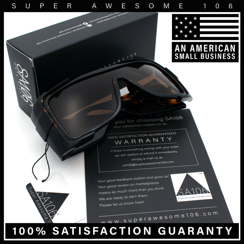 Super Loud Showy XL Oversized Thick Temple Wrap Shield Plastic Sunglasses