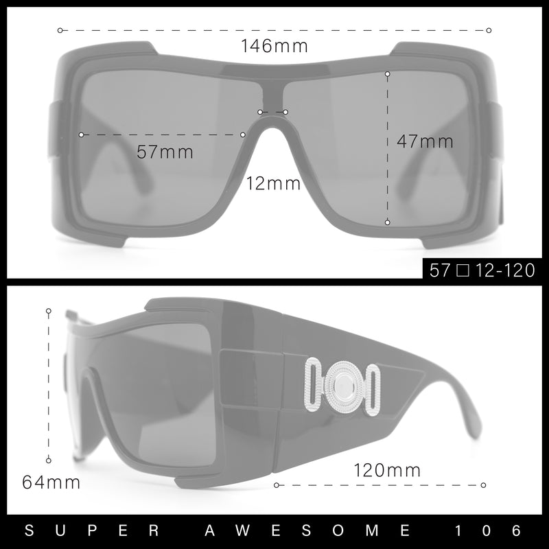 Super Loud Showy XL Oversized Thick Temple Wrap Shield Plastic Sunglasses