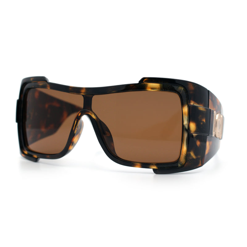 Super Loud Showy XL Oversized Thick Temple Wrap Shield Plastic Sunglasses