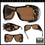 Super Loud Showy XL Oversized Thick Temple Wrap Shield Plastic Sunglasses