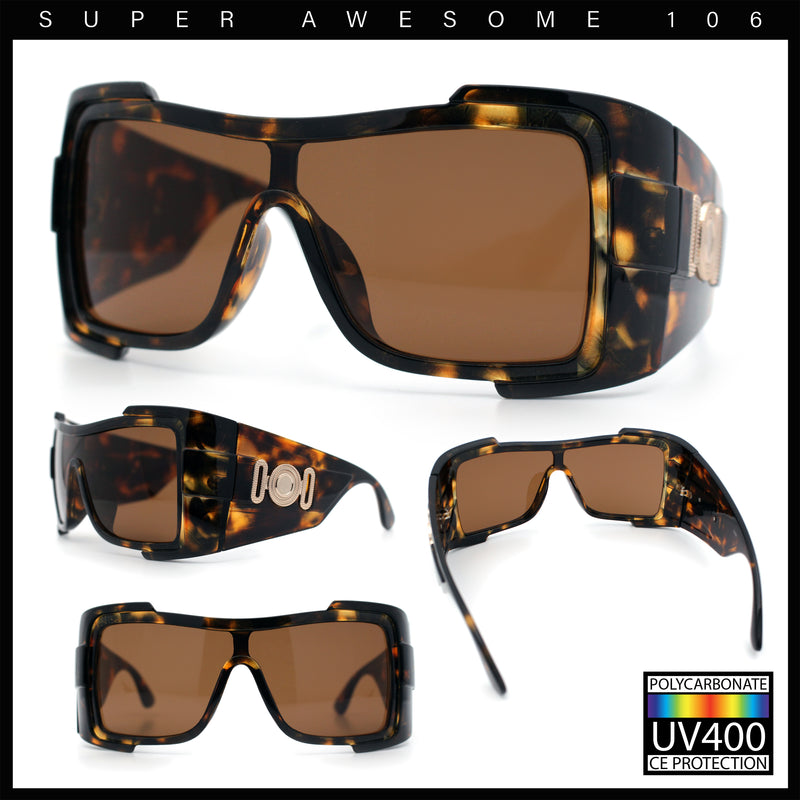 Super Loud Showy XL Oversized Thick Temple Wrap Shield Plastic Sunglasses