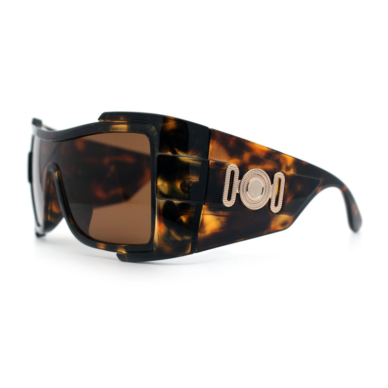 Super Loud Showy XL Oversized Thick Temple Wrap Shield Plastic Sunglasses