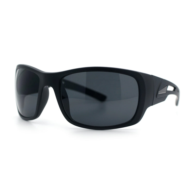Mens Matte Classic Rectangular Wrap Around Biker Plastic Sunglasses