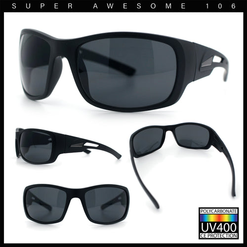 Mens Matte Classic Rectangular Wrap Around Biker Plastic Sunglasses