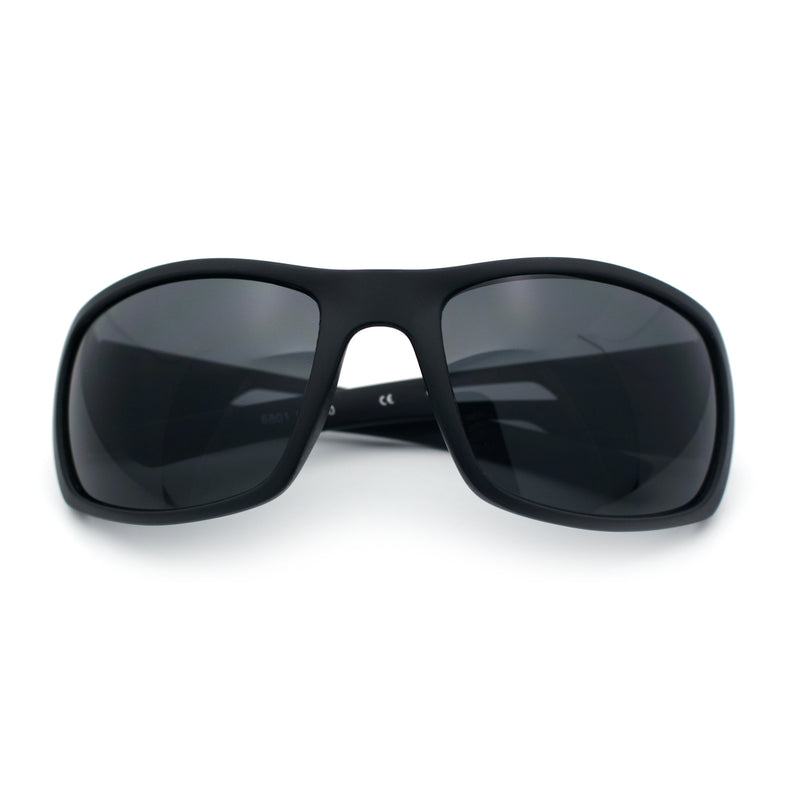 Mens Matte Classic Rectangular Wrap Around Biker Plastic Sunglasses