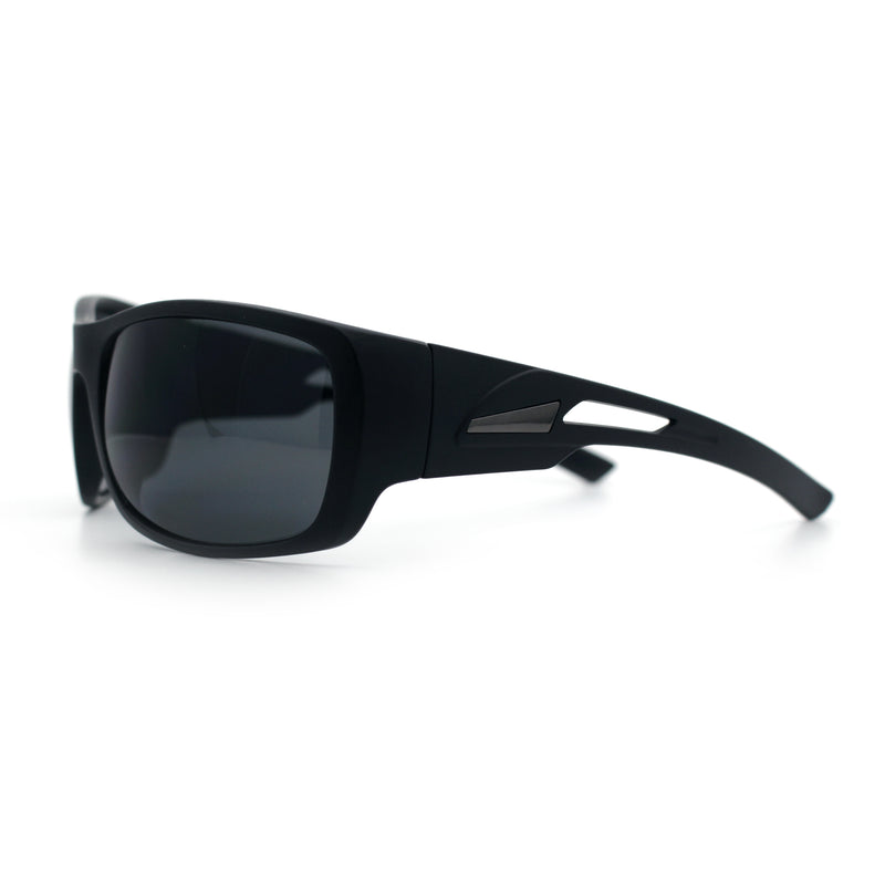 Mens Matte Classic Rectangular Wrap Around Biker Plastic Sunglasses