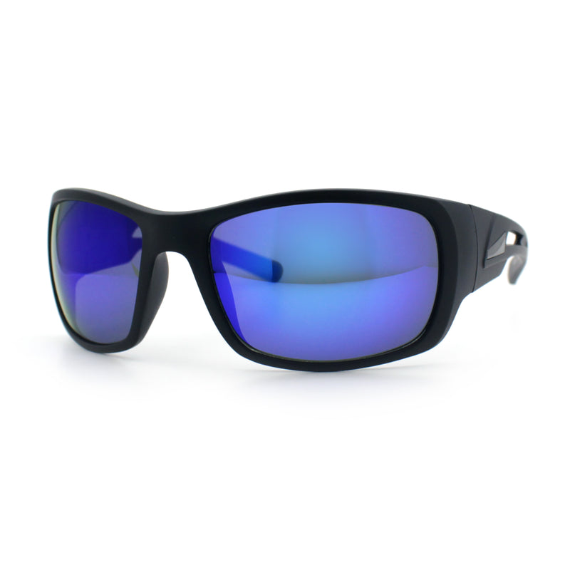 Mens Matte Classic Rectangular Wrap Around Biker Plastic Sunglasses