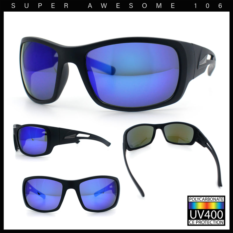 Mens Matte Classic Rectangular Wrap Around Biker Plastic Sunglasses