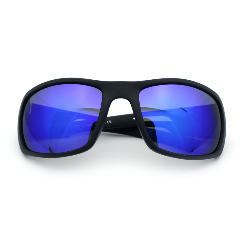 Mens Matte Classic Rectangular Wrap Around Biker Plastic Sunglasses