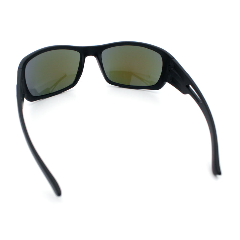 Mens Matte Classic Rectangular Wrap Around Biker Plastic Sunglasses