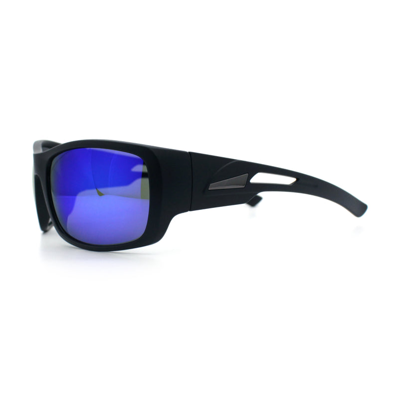 Mens Matte Classic Rectangular Wrap Around Biker Plastic Sunglasses