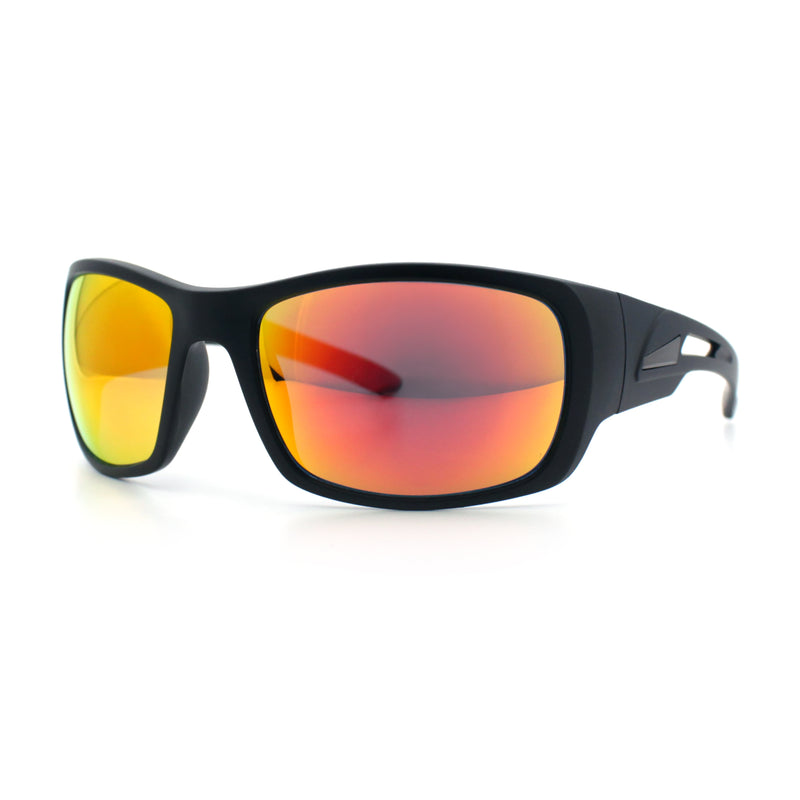 Mens Matte Classic Rectangular Wrap Around Biker Plastic Sunglasses