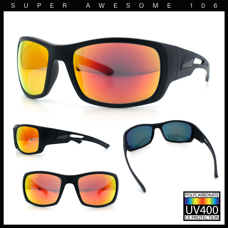 Mens Matte Classic Rectangular Wrap Around Biker Plastic Sunglasses