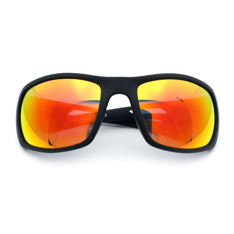 Mens Matte Classic Rectangular Wrap Around Biker Plastic Sunglasses