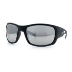 Mens Matte Classic Rectangular Wrap Around Biker Plastic Sunglasses