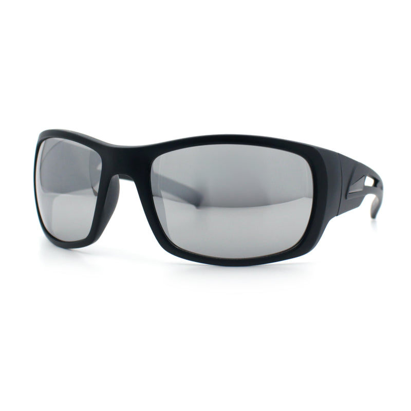 Mens Matte Classic Rectangular Wrap Around Biker Plastic Sunglasses