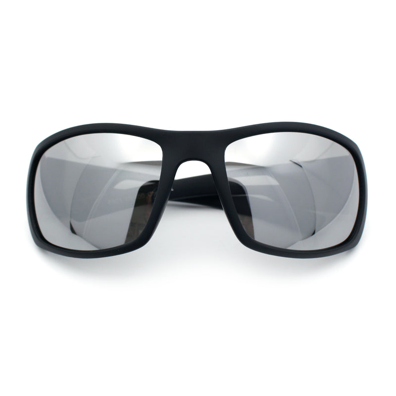 Mens Matte Classic Rectangular Wrap Around Biker Plastic Sunglasses