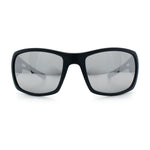 Mens Matte Classic Rectangular Wrap Around Biker Plastic Sunglasses
