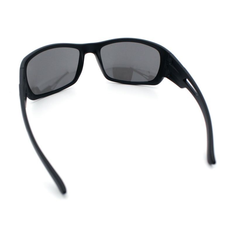 Mens Matte Classic Rectangular Wrap Around Biker Plastic Sunglasses