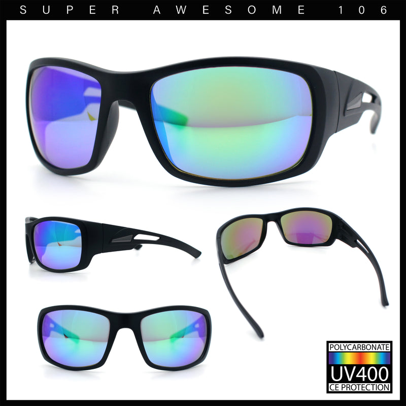 Mens Matte Classic Rectangular Wrap Around Biker Plastic Sunglasses