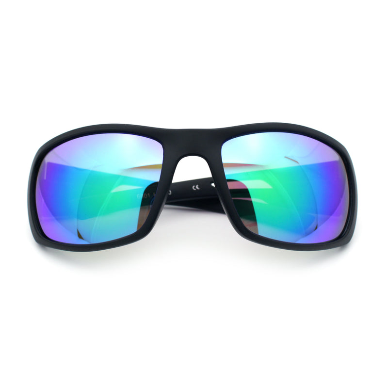 Mens Matte Classic Rectangular Wrap Around Biker Plastic Sunglasses