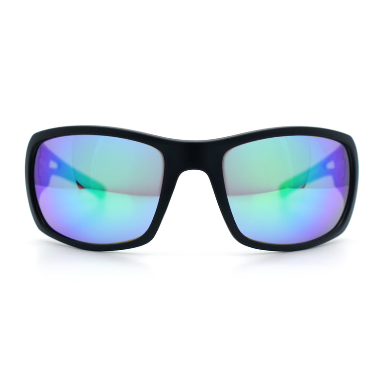 Mens Matte Classic Rectangular Wrap Around Biker Plastic Sunglasses
