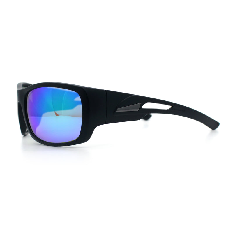 Mens Matte Classic Rectangular Wrap Around Biker Plastic Sunglasses