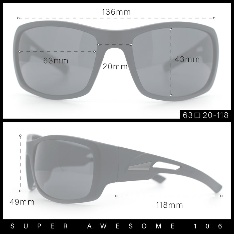 Mens Matte Classic Rectangular Wrap Around Biker Plastic Sunglasses