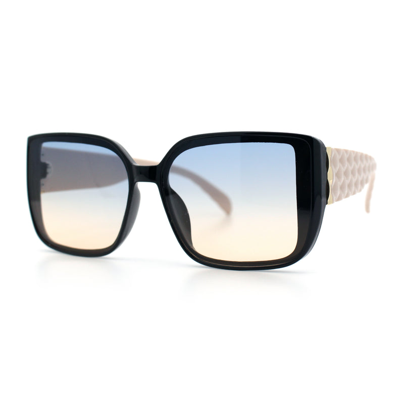 Womens Rectangle Designer Diamond Pleat Embossed Arm Plastic Fashion Sunglasses