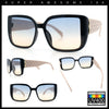 Womens Rectangle Designer Diamond Pleat Embossed Arm Plastic Fashion Sunglasses