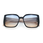 Womens Rectangle Designer Diamond Pleat Embossed Arm Plastic Fashion Sunglasses