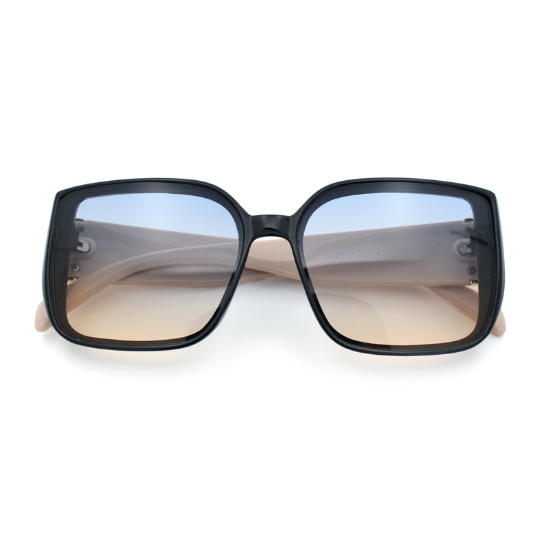 Womens Rectangle Designer Diamond Pleat Embossed Arm Plastic Fashion Sunglasses