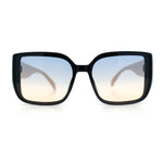 Womens Rectangle Designer Diamond Pleat Embossed Arm Plastic Fashion Sunglasses