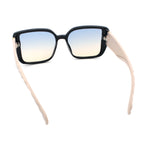 Womens Rectangle Designer Diamond Pleat Embossed Arm Plastic Fashion Sunglasses