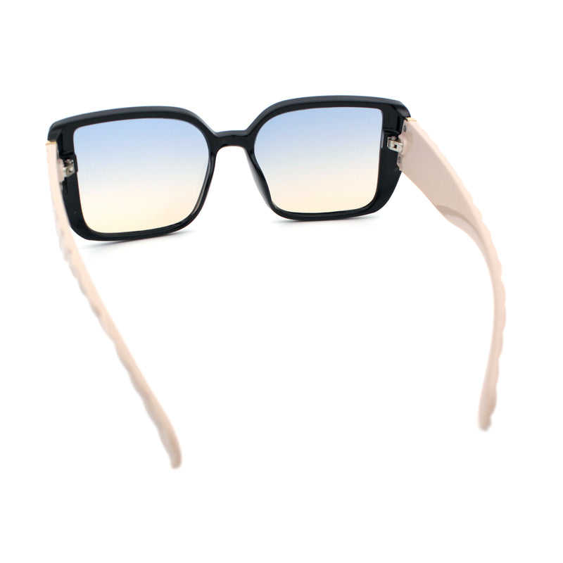 Womens Rectangle Designer Diamond Pleat Embossed Arm Plastic Fashion Sunglasses