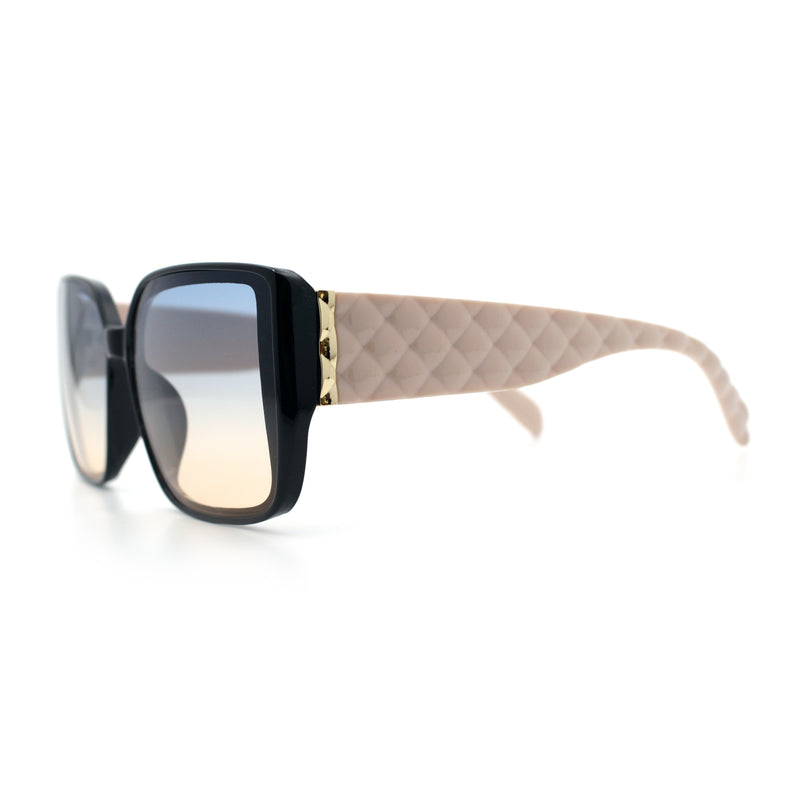 Womens Rectangle Designer Diamond Pleat Embossed Arm Plastic Fashion Sunglasses