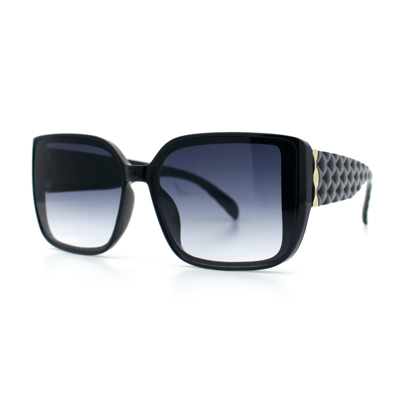 Womens Rectangle Designer Diamond Pleat Embossed Arm Plastic Fashion Sunglasses