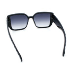Womens Rectangle Designer Diamond Pleat Embossed Arm Plastic Fashion Sunglasses