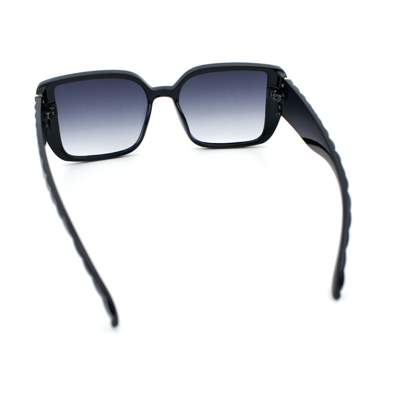 Womens Rectangle Designer Diamond Pleat Embossed Arm Plastic Fashion Sunglasses