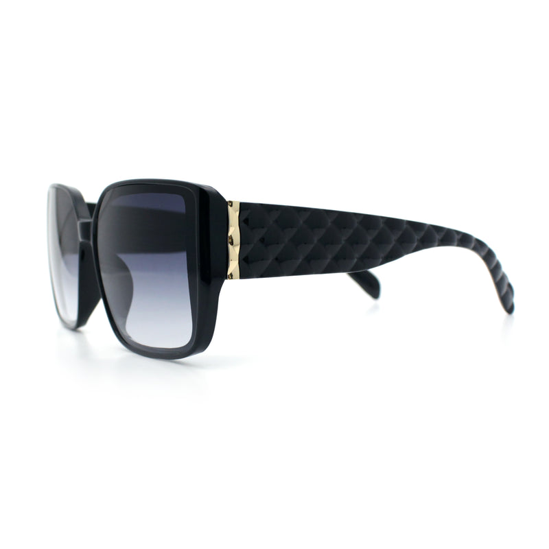Womens Rectangle Designer Diamond Pleat Embossed Arm Plastic Fashion Sunglasses