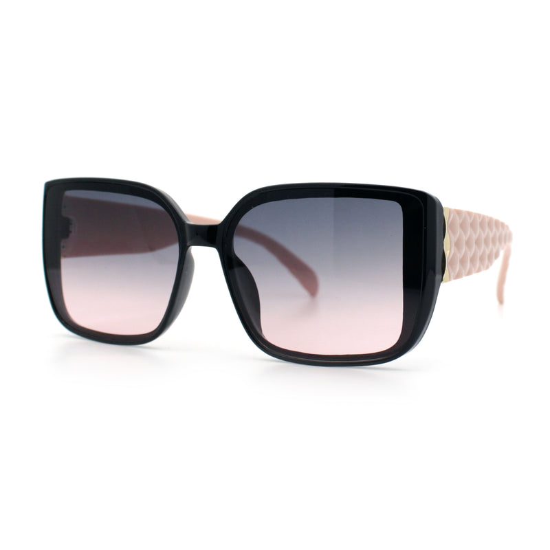 Womens Rectangle Designer Diamond Pleat Embossed Arm Plastic Fashion Sunglasses