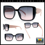 Womens Rectangle Designer Diamond Pleat Embossed Arm Plastic Fashion Sunglasses