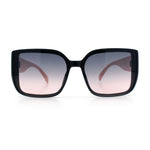 Womens Rectangle Designer Diamond Pleat Embossed Arm Plastic Fashion Sunglasses