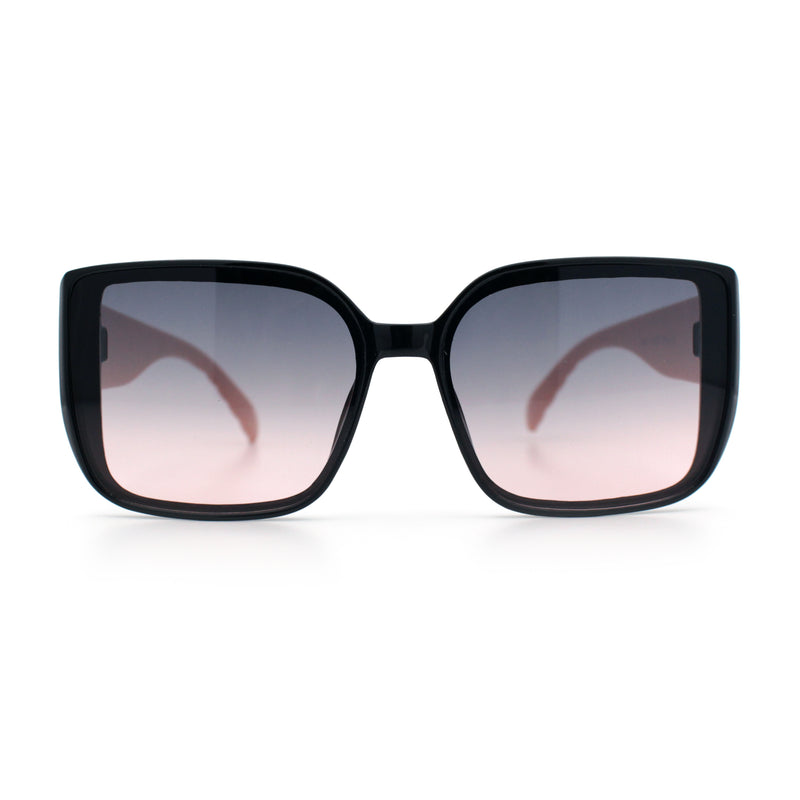 Womens Rectangle Designer Diamond Pleat Embossed Arm Plastic Fashion Sunglasses