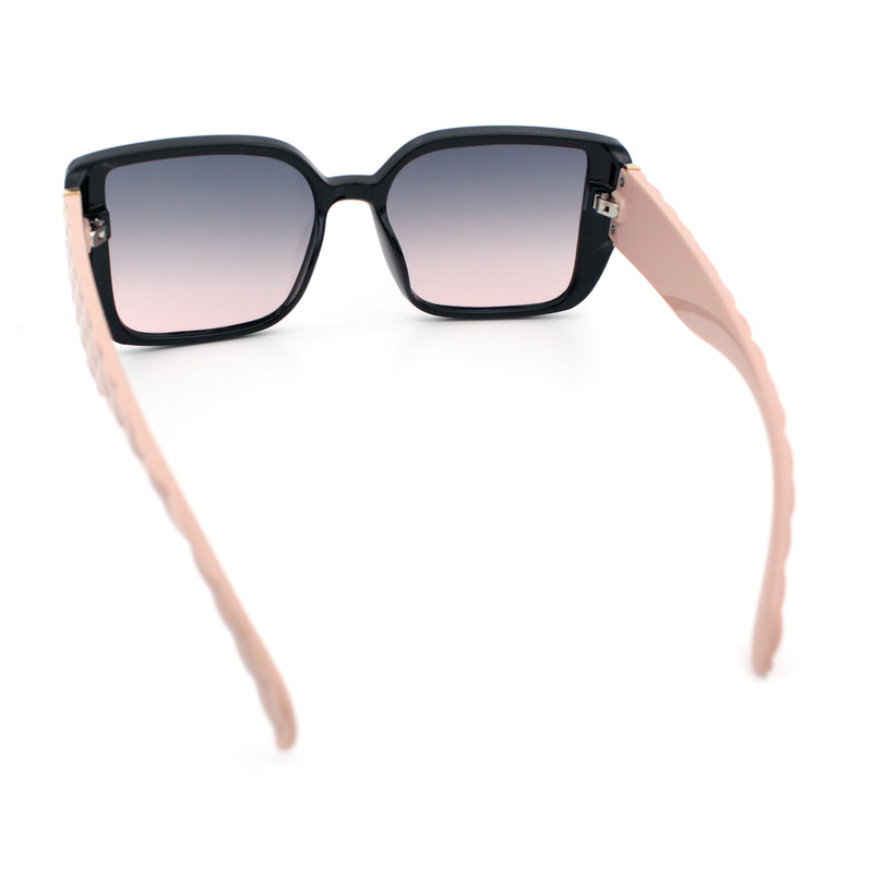 Womens Rectangle Designer Diamond Pleat Embossed Arm Plastic Fashion Sunglasses