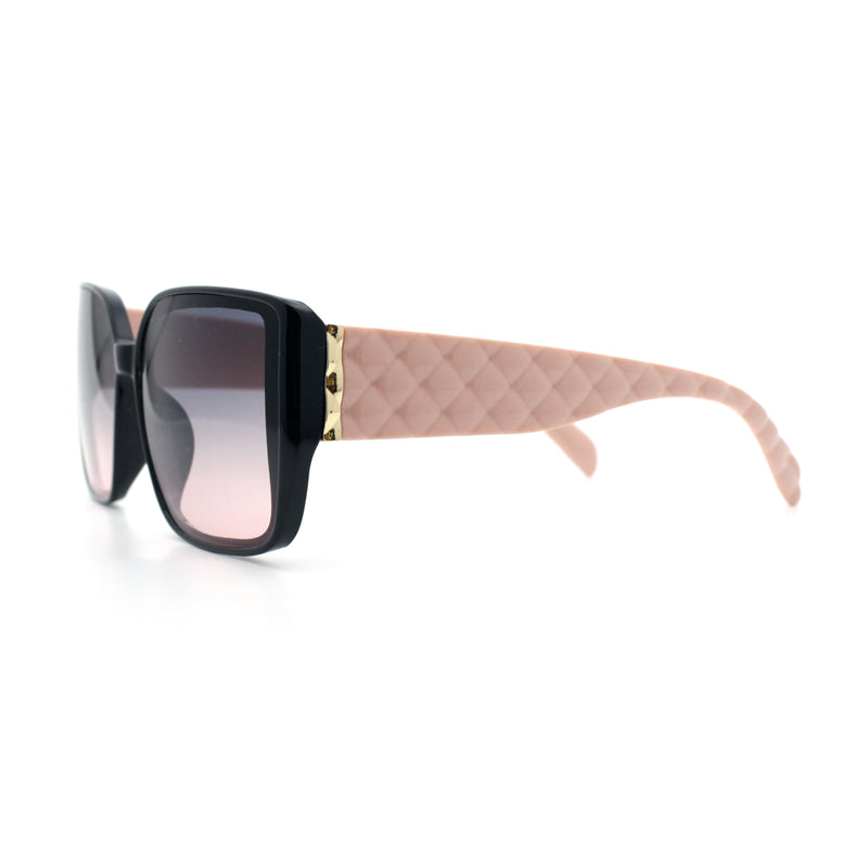 Womens Rectangle Designer Diamond Pleat Embossed Arm Plastic Fashion Sunglasses