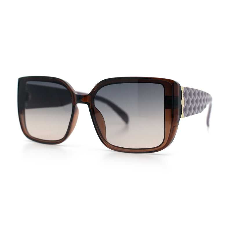 Womens Rectangle Designer Diamond Pleat Embossed Arm Plastic Fashion Sunglasses